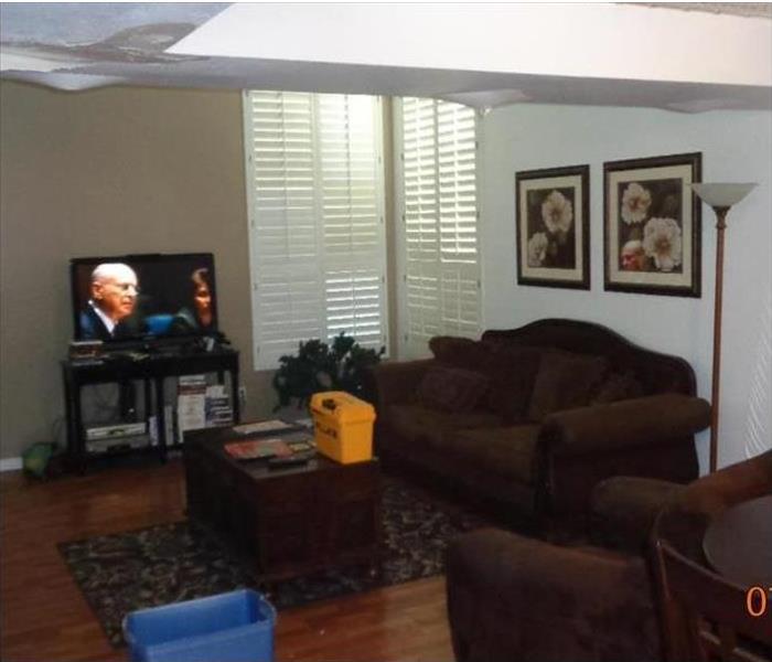 Water damage in a living room