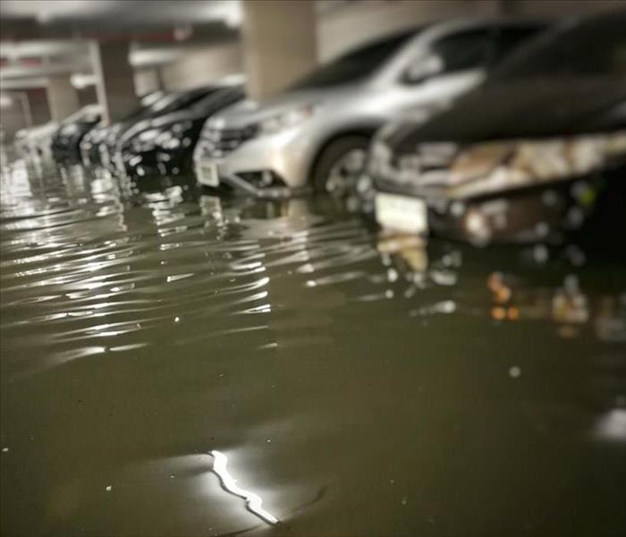 Flooding cars in a parking lot