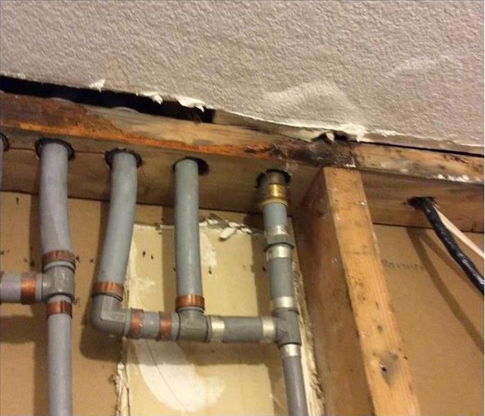 Pipes, drywall removed due to pipe burst